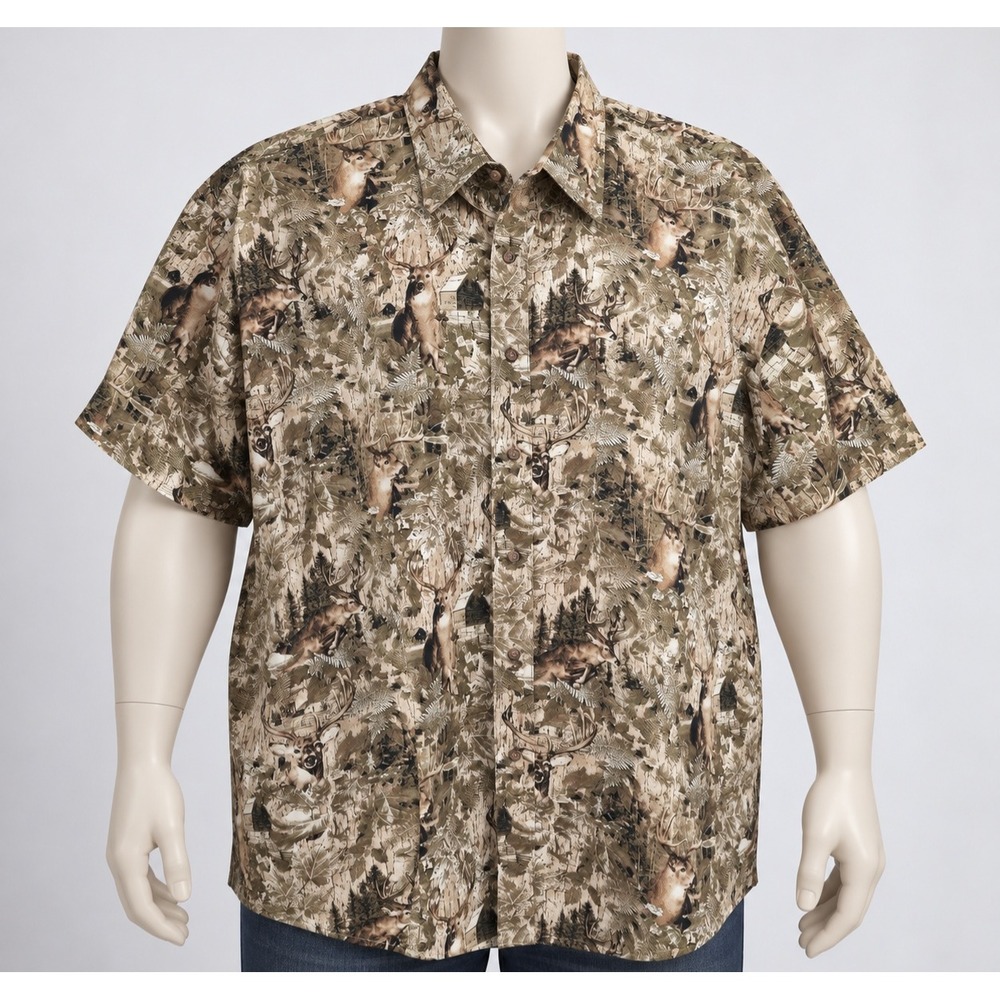 North River Outfitters Mens XXL Deer Wildlife Print Short Sleeve Button Down